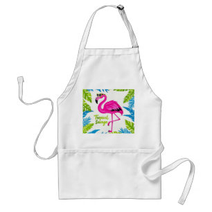 Avental Rosa flamingo Tropical de pé numa perna
