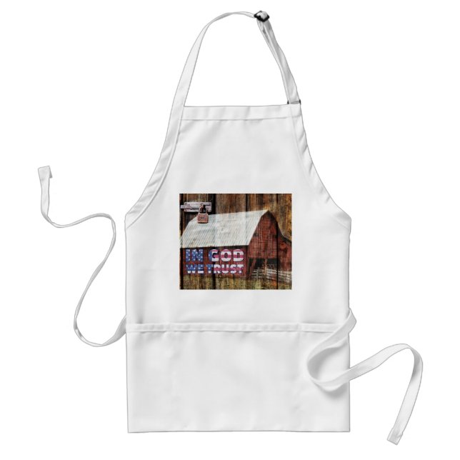 Avental Rustic Red Faded Barn Com Trava Em Deus Nós Confia (Frente)