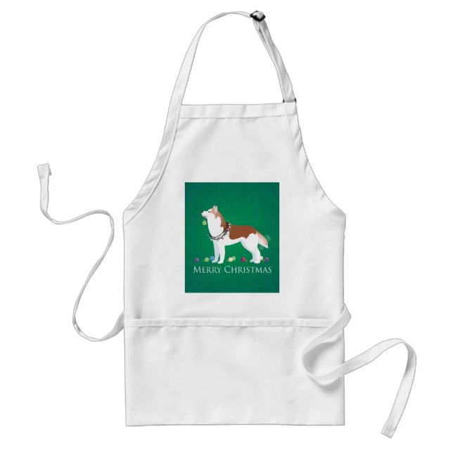 Avental Siberian Husky - Vermelho - Design de Natal feliz (Frente)