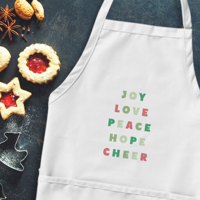 Avental Tipografia de Natal moderna Joy Love Peace Esperan (modern, bold, Christmas sayings baking apron in red and green)