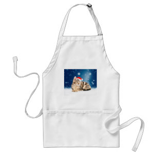 Avental Um Gato Fofo vestindo chapéu vermelho de Papai Noe
