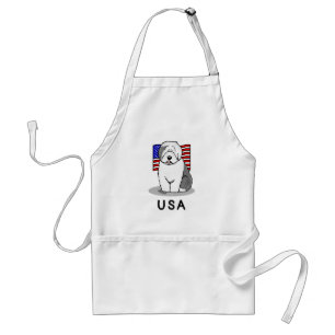 Avental US American Flag Old English Sheepdog (Cinza 1)