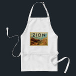 Avental Viagens vintage do Parque Nacional Zion<br><div class="desc">Zion National Park design em estilo Viagens vintage apresentando os canyons vermelhos de Zion com nuvens fofas em um céu azul.</div>