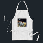 Avental Vintage Science Fiction, Estação Espacial na Lua<br><div class="desc">Ilustração vintage: planetas futuristas de ficção científica e imagem espacial. Uma estação espacial na Lua com vista ao planeta Terra no céu noturno com estrelas no futuro. Um clássico design de quadrinhos retrô de ficção científica.</div>