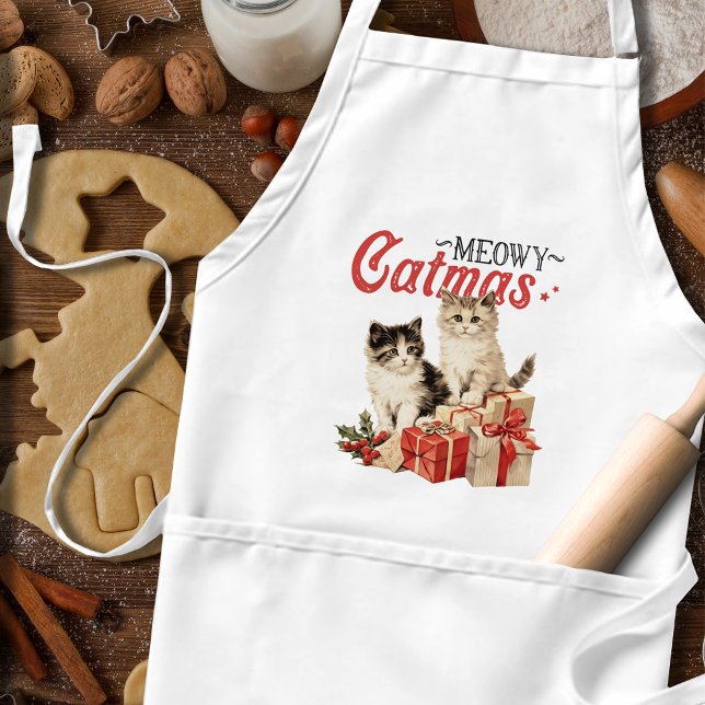 Avental Vintage Style Meowy Catmas Natal (Criador carregado)