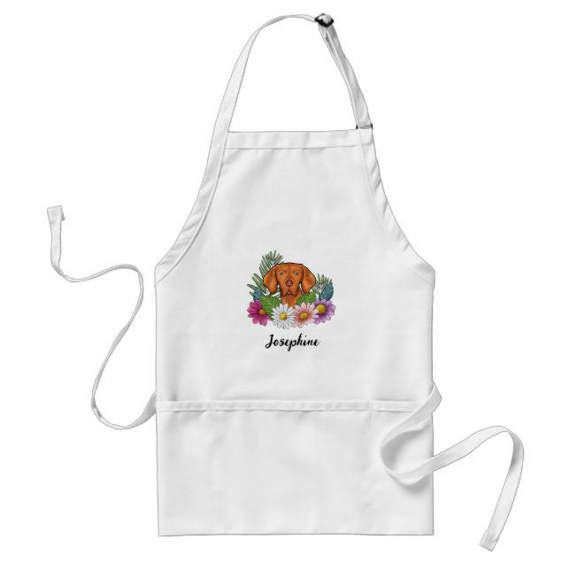Avental Vizsla Húngaro Com Flores Coloridas E Nome (Frente)