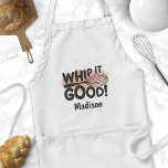Avental Whip It Good Pink Watercolor Personalizado<br><div class="desc">Bata-O Com Uma Boa Cor-De-Água Rosa,  Um Adulto Personalizado Engraçado,  Apron. Um avental de chef bonito com um whisk cozinhar e uma citação engraçada de humor cozinhar. Personalize este design de humor de cozinheiro personalizado com seu próprio nome ou texto.</div>