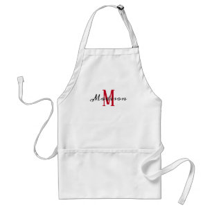 Avental Womens de Nome de Script do Monograma Vermelho Mod