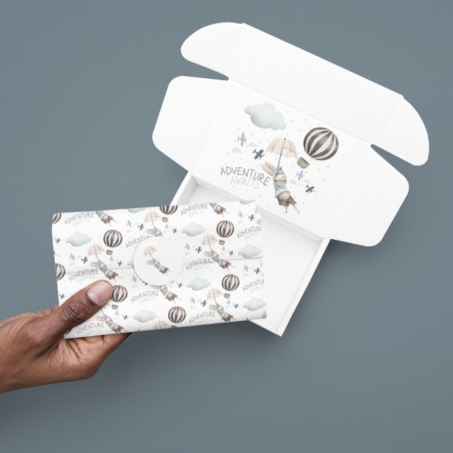 Aventura Aguarda Papel De Tecido Coelho (Celebrate a special trip with this cute bunny, "Adventure awaits" tissue paper! Matching collection!)