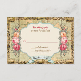 Aventura Espera Mapa Mundial Vintage Rosas RSVP