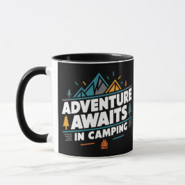 Aventura espera no acampamento, caneca preta