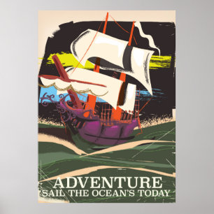 Aventura - Veleja o poster vintage do Oceano de ho