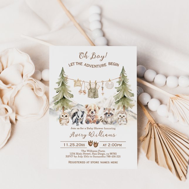 Aventura Woodland - Convite Para Chás de fraldas (Criador carregado)