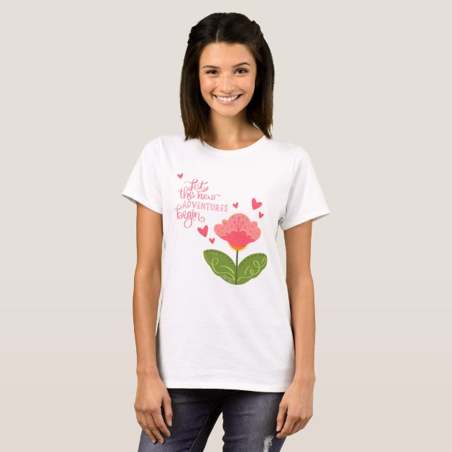 Aventuras Rosa Ispirividade Floral Cuta Camiseta (Frente Completa)