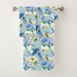 Aves De Cama E Toalha De Hydrangea Azul