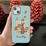 Aves e Animais bonito de Cottagecore Personalizado<br><div class="desc">Adicione um toque bonito ao seu telefone com este caso personalizado. Ele apresenta um bonito côtamo com tema design com ilustrações de aves, borboletas, coelho, rato, alguns cogumelos e algumas flores com ponto para adicionar um nome em escrita marrom ou escrevendo cursivo. Os gráficos são colocados sobre um fundo azul...</div>