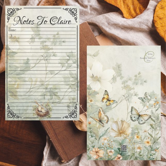 Aves e artigos de papelaria de flores selvagens (Elegant Bluebirds and Wildflower Meadow Stationery Paper Front and Back)