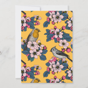 Aves e Blossomas em amarelo