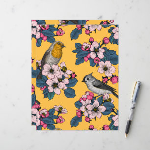 Aves e Blossomas em amarelo