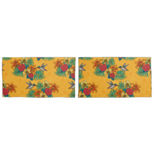 Aves e buquês tropicais em amarelo
