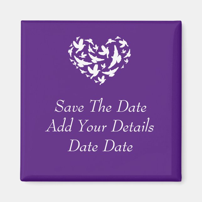 Aves e corações Imãs salves a data roxas (Frente)