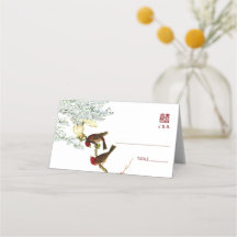 Aves e Flores Local de Casamento Chinês + Cartão d