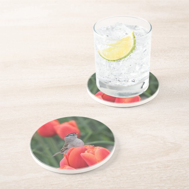 Aves e Tulipas Porta copos Floral Sandstone (Lateral)