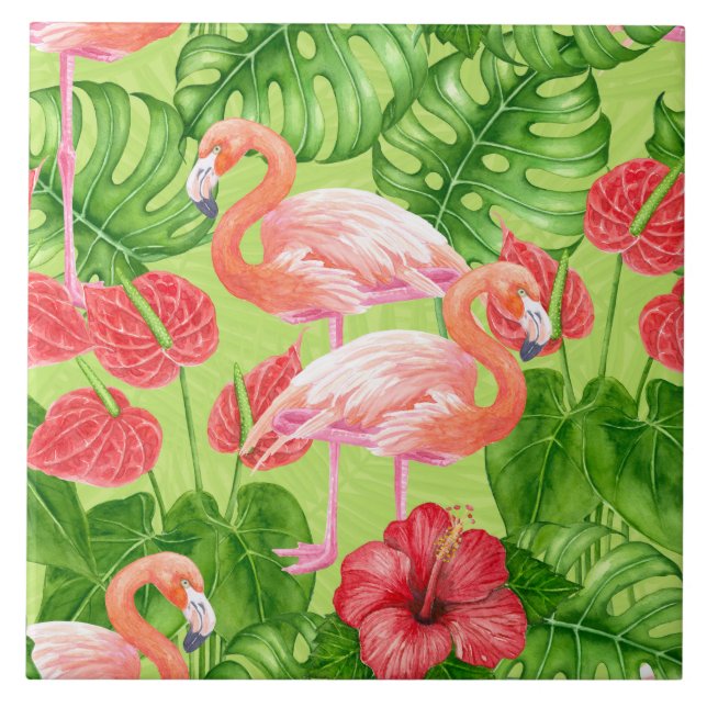 Aves Flamingo e plantas tropicais (Frente)
