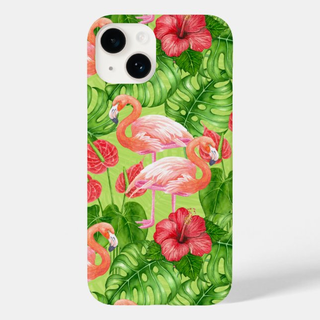 Aves Flamingo e plantas tropicais (Verso)