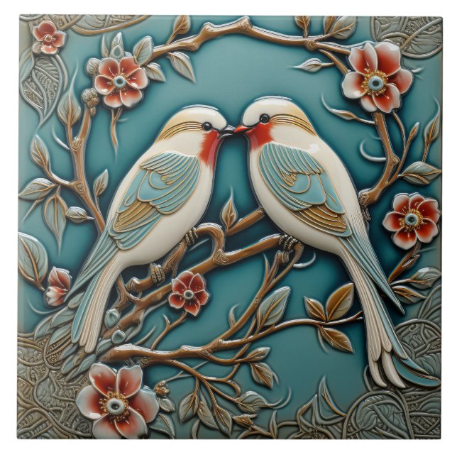 Aves Flores Arte Nouveau Inspirou Impressão da Nat (Frente)