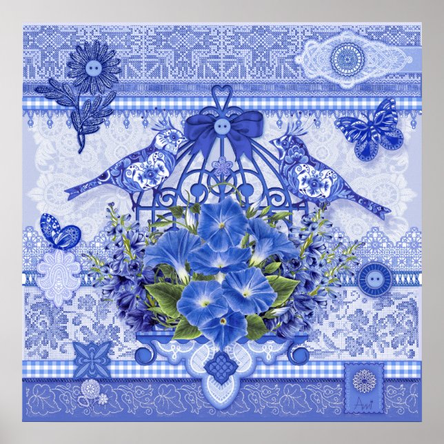 Aves Porcelanas Azuis e Poster de Aves (Frente)