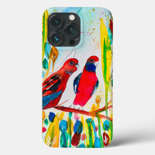 Aves rosella na arte aquática das árvores