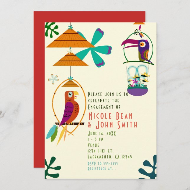 Aves Tiki — Convites de festas Vintage Luau (Frente/Verso)