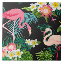 Aves Tropicais Flores Flamingo Watery Paisagem