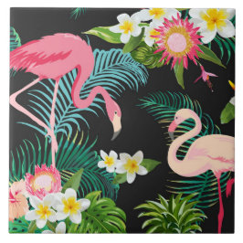 Aves Tropicais Flores Flamingo Watery Paisagem