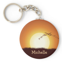 Aves voando no Sunset Personalizado Chaveiro