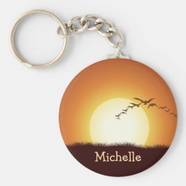 Aves voando no Sunset Personalizado Chaveiro
