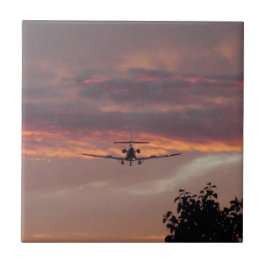 Avião Comercial Aterrissando Ao Pôr do Sol