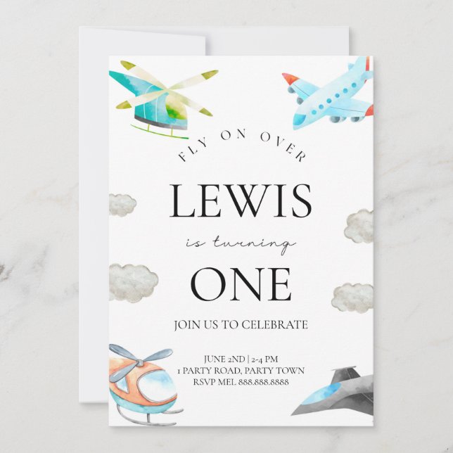 Avião e Helicóptero Convite De Aniversário Para Cr (Frente)