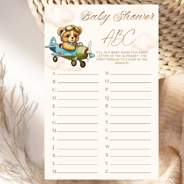 Avião Jogo do Chá de fraldas do Urso de Teddy ABC (Airplane Teddy Bear Baby Shower Game ABC)