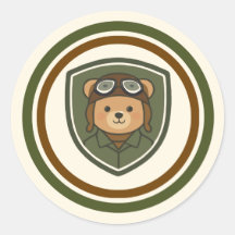 Aviator Bear Militar Redondo Clássico Adesivo