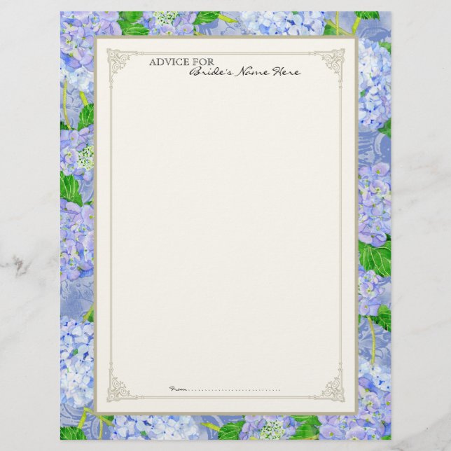 Aviso de Brida Página Azul Hidrangea Lace Floral (Frente)