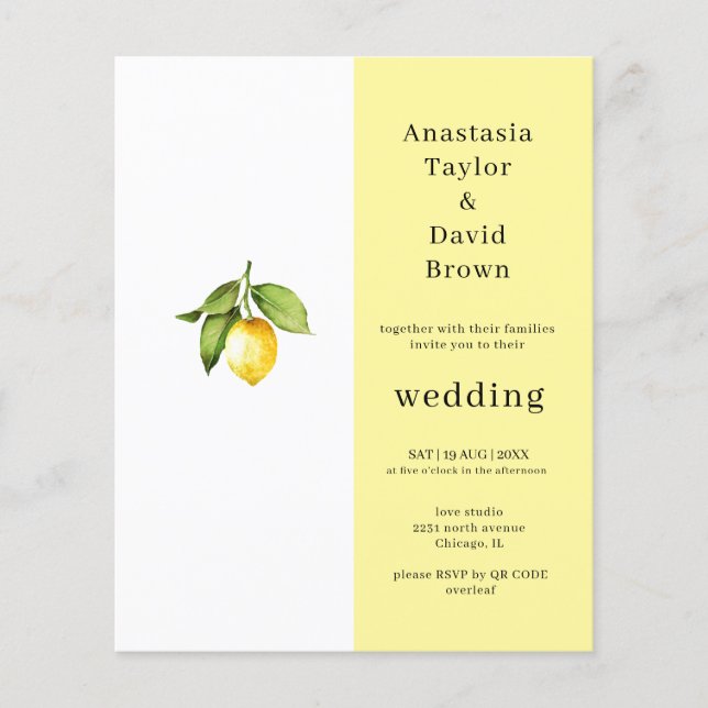 Aviso de Casamento de Código QR de Limão Amarelo d (Frente)