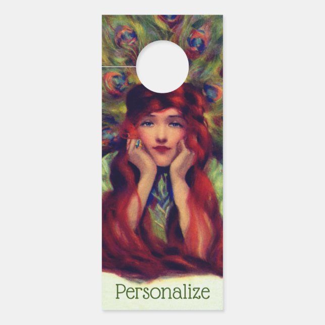Aviso De Porta Art nouveau deco mulher pacificadora penas elegant (Frente)