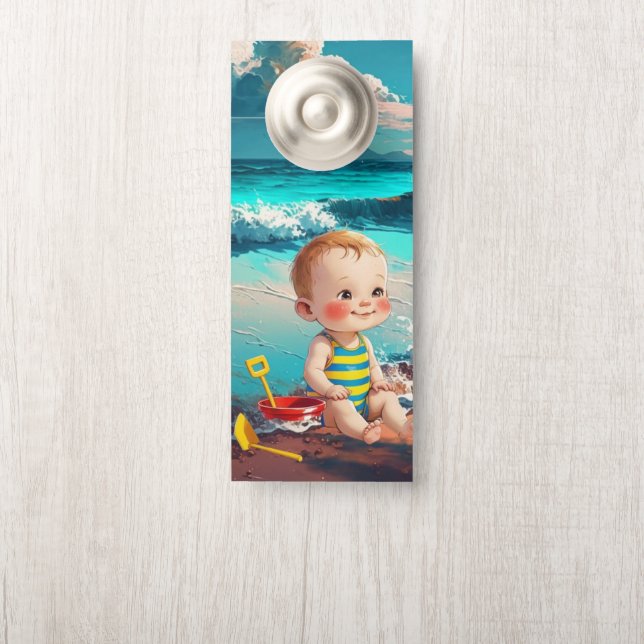 Aviso De Porta Baby Boy na Praia (Na maçaneta)