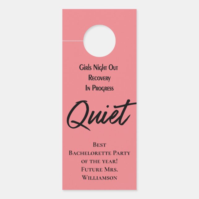 Aviso De Porta Bachelorette Bride Party Silencioso Sinal Rosa Pre (Frente)