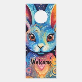 Aviso De Porta Bem-vindo Dotty Delight: Coelho Doodle Arco-íris