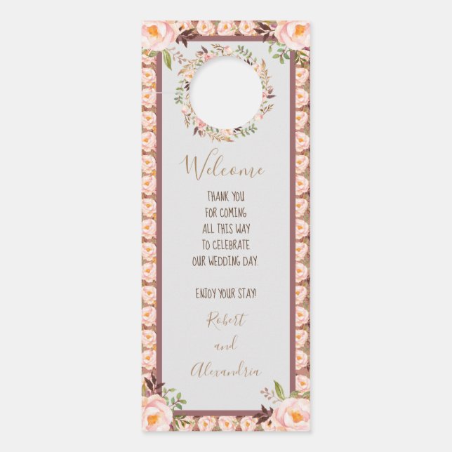 Aviso De Porta Bem-vindo e Não Incomodar Quadro Floral de Casamen (Frente)