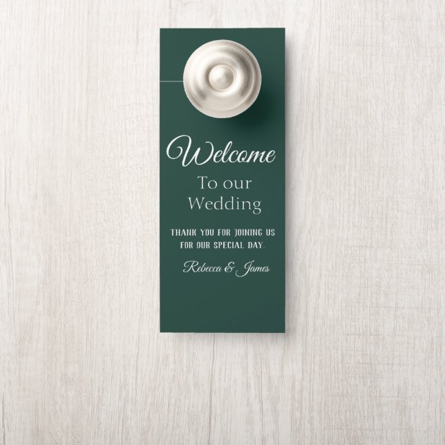 Aviso De Porta Boas-vindas ao Casamento Verde Elegante Emerald (Na maçaneta)