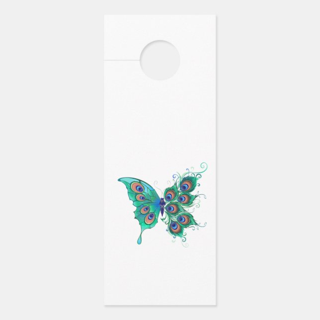 Aviso De Porta Borboleta com Penas de Pavão Verde (Frente)